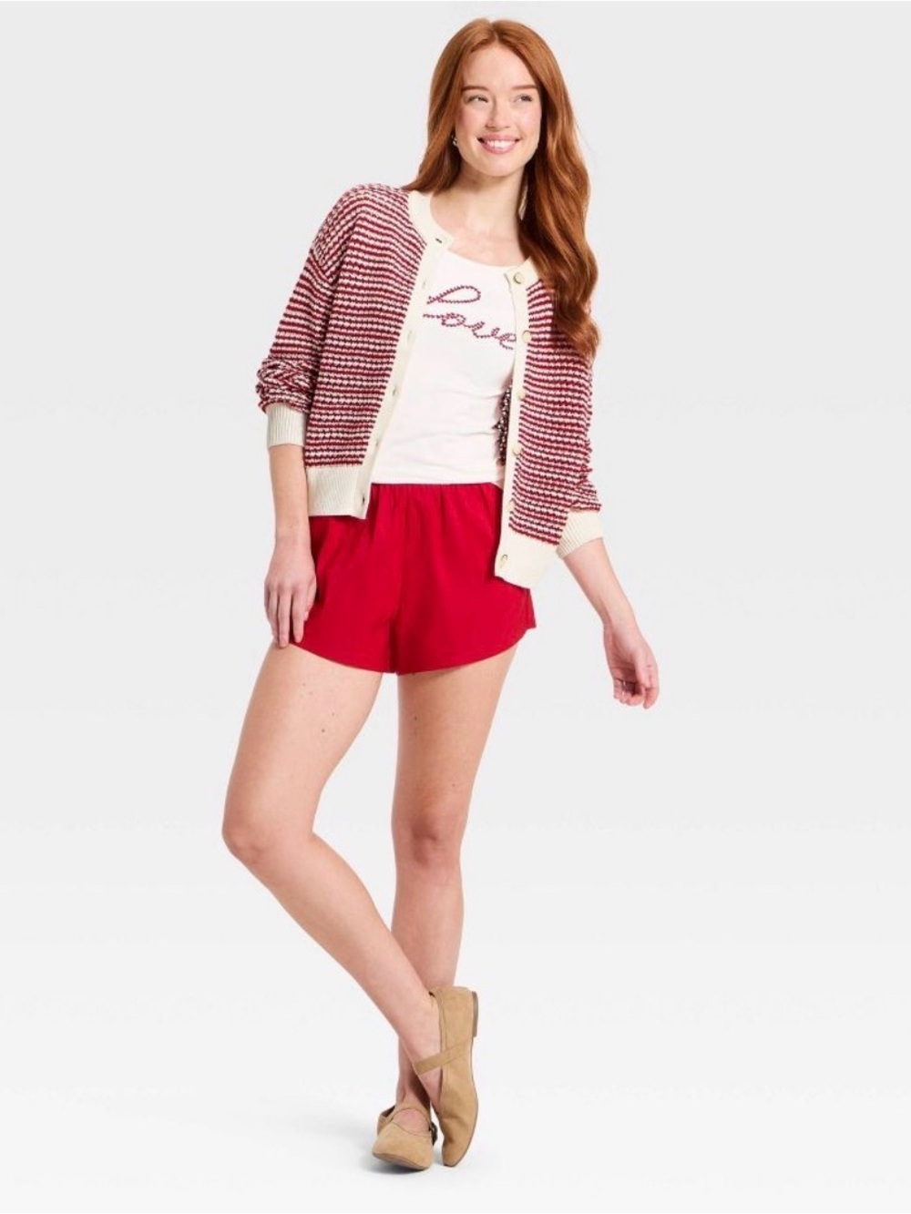 Universal Thread Red and Cream Striped Buttoned Cardigan b210